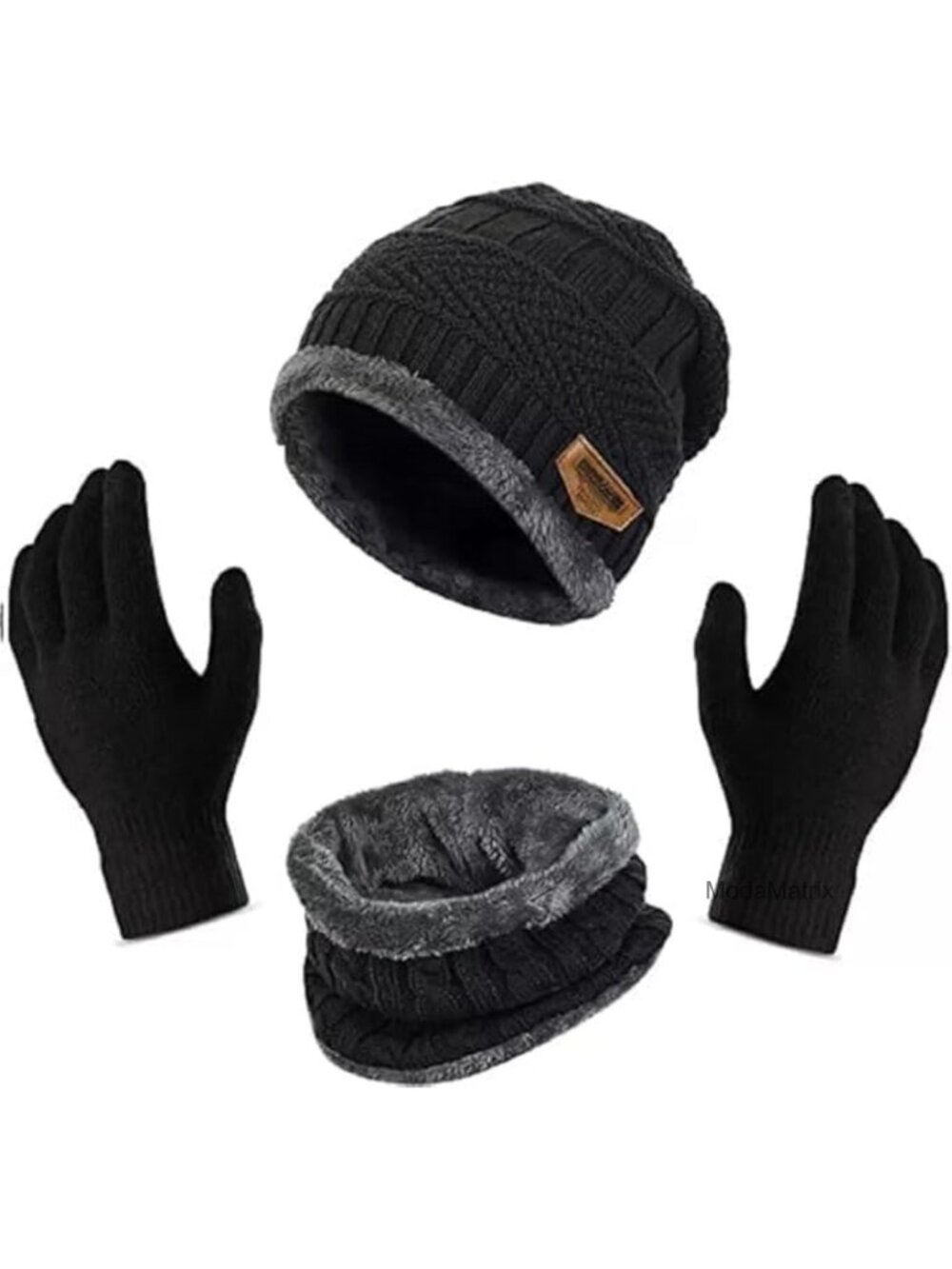 3-Piece Knit Winter Set: Beanie, Neck Warmer, Gloves